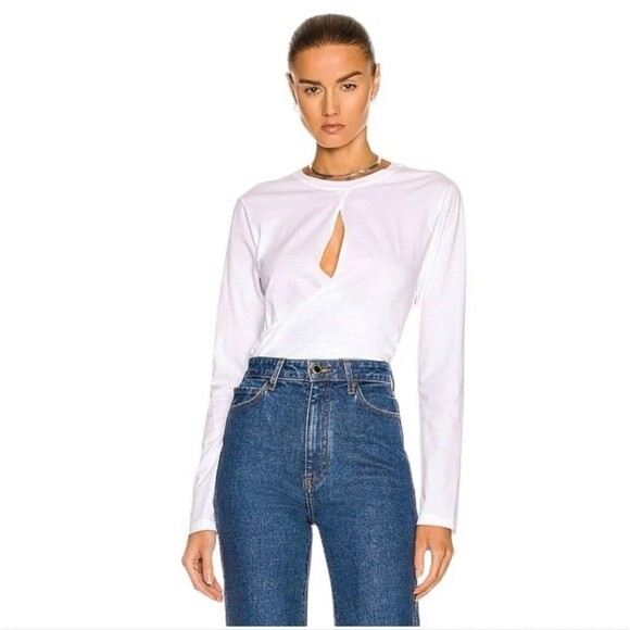 A.L.C. Jordan Faux Wrap Cotton White Long Sleeve Tee Size Small - Picture 1 of 10